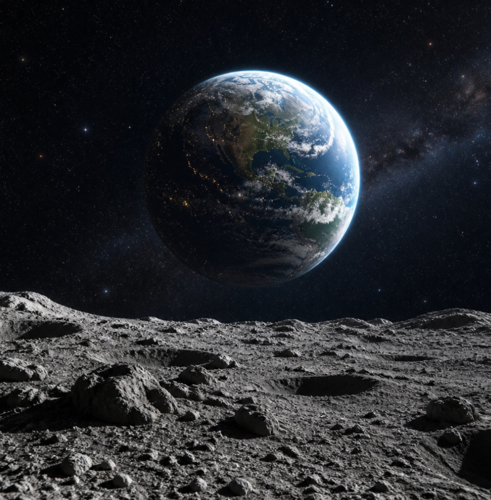 Terra vista da superfície da Lua gerada na Pektar
